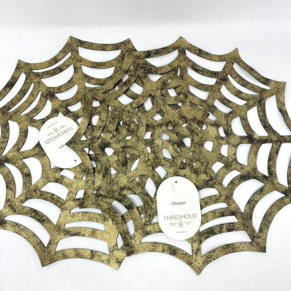 Faux Leather 2 Charger Placemats Threshold™ Black Spiderweb Halloween 15"x15" - Picture 1 of 8